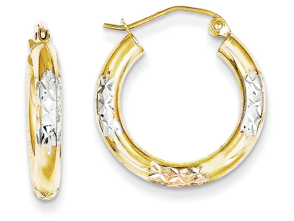 FJC Finejewelers 10k Yellow Gold with White and Rose Rhodium Bright Cut 3x20mm Hoop Earrings