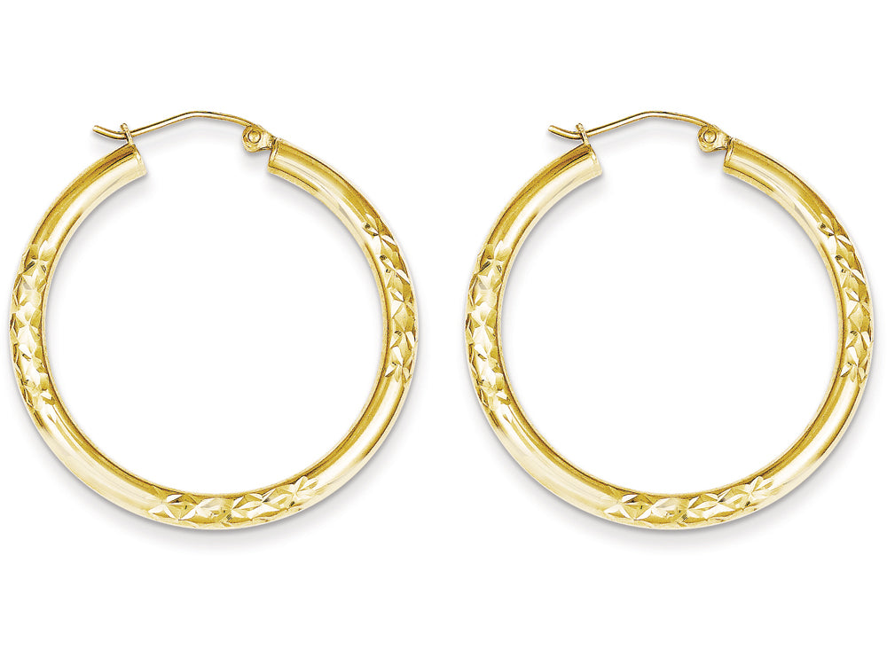 FJC Finejewelers 10k Bright Cut 3x35mm Hollow Tube Hoop Earrings