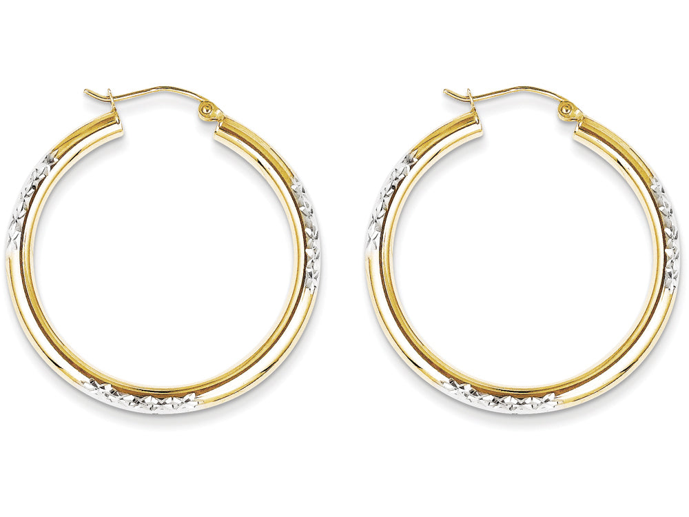 FJC Finejewelers 10k and Rhodium Bright Cut 3mm Hoop Earrings