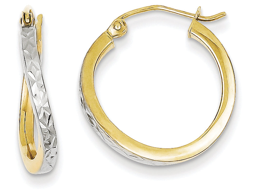 FJC Finejewelers 10k and Rhodium Bright Cut Textured and Wavy Hoop Earrings