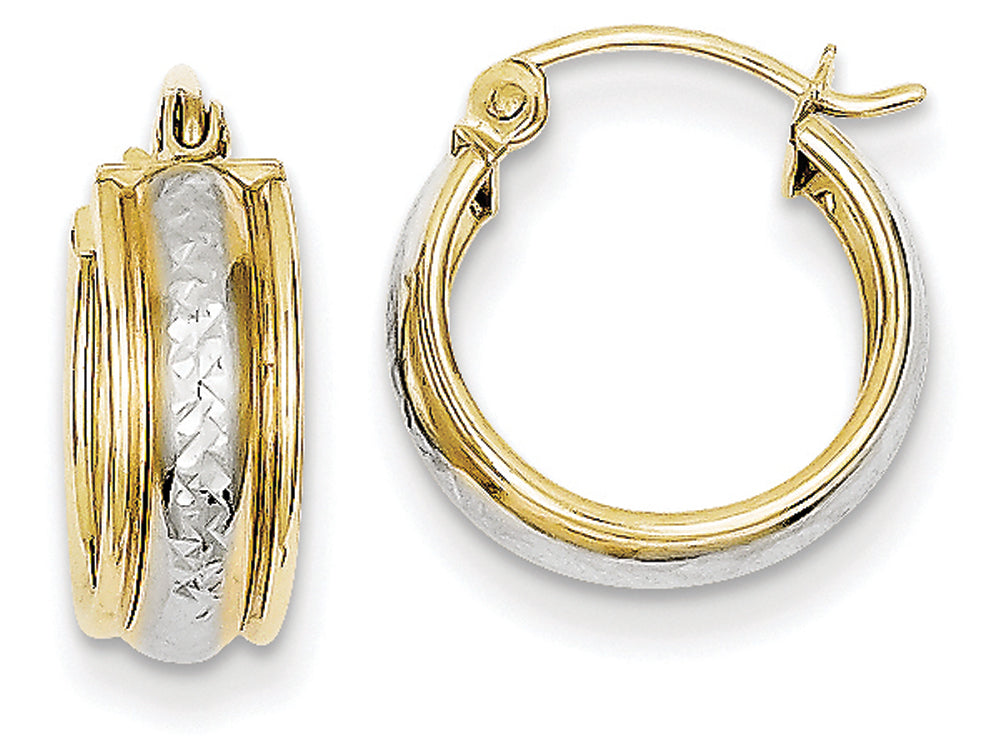 FJC Finejewelers 10k and Rhodium Bright Cut Small Hoop Earrings