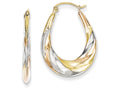FJC Finejewelers 10k Yellow Gold with White and Rose Rhodium Oval Scalloped Hollow Hoop Earrings