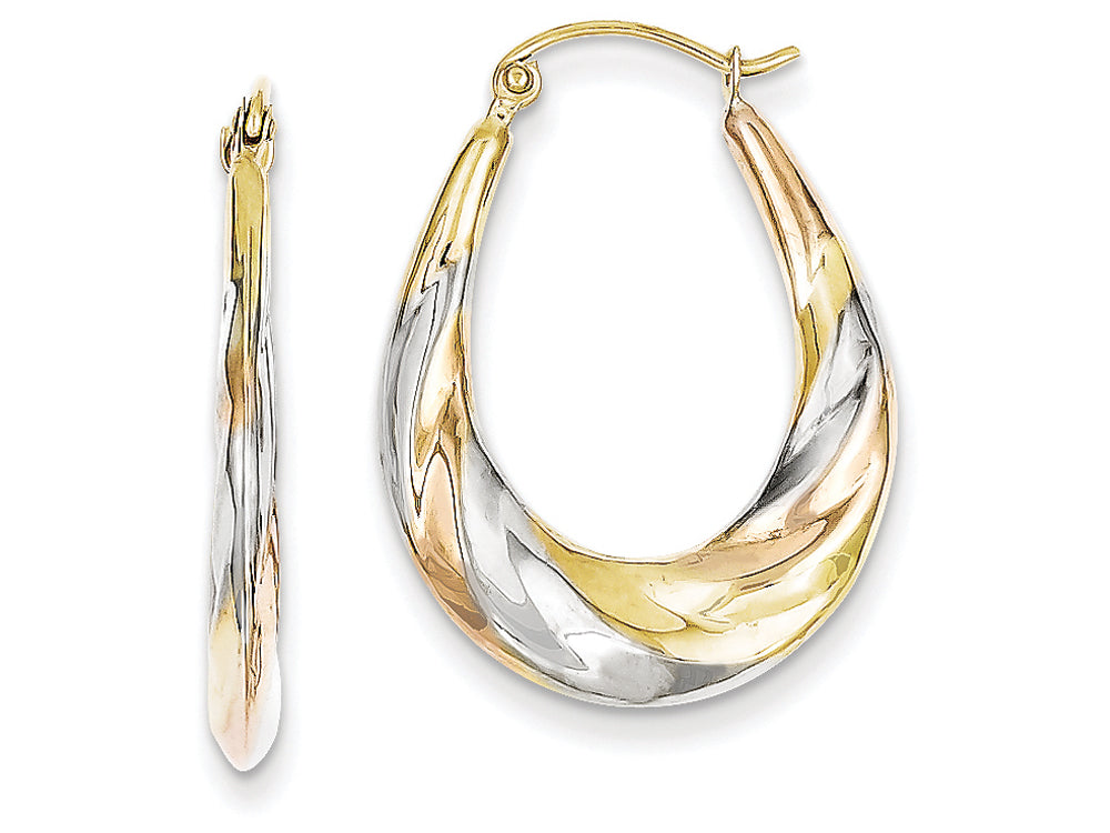 FJC Finejewelers 10k Yellow Gold with White and Rose Rhodium Oval Scalloped Hollow Hoop Earrings