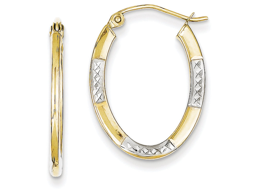 FJC Finejewelers 10k and Rhodium Bright Cut Oval Hoop Earrings