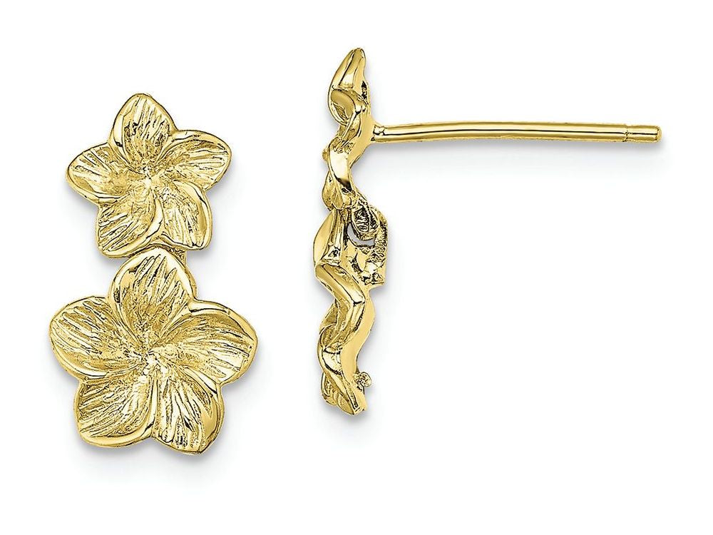 FJC Finejewelers 10k Yellow Gold Double Flower Drop Post Earrings Plumeria