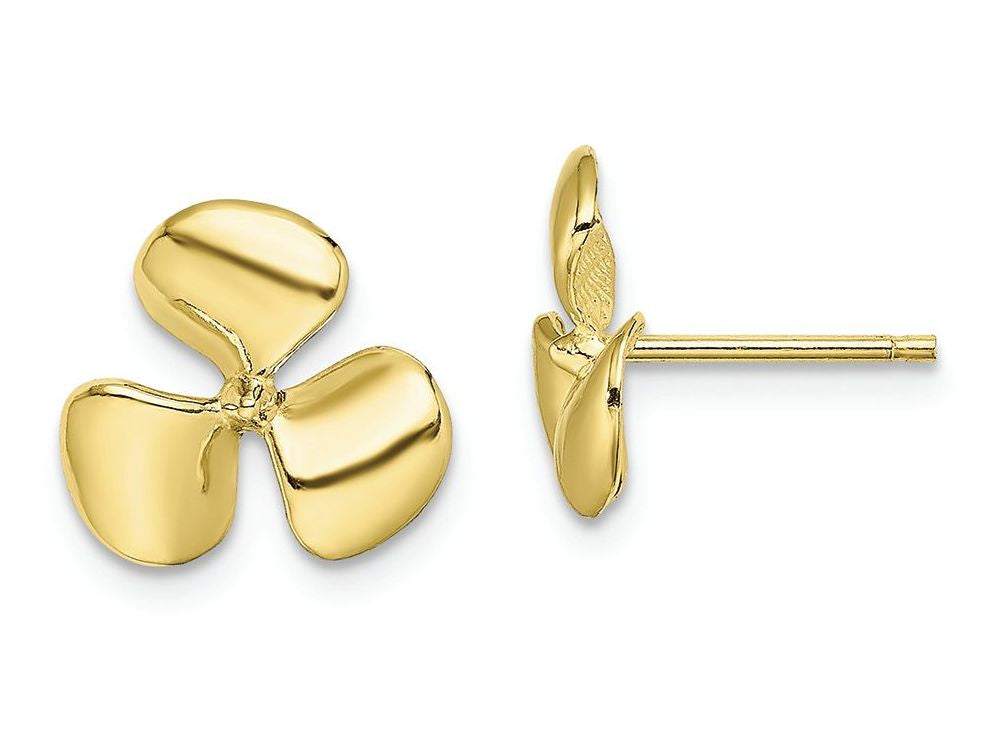FJC Finejewelers 10k Yellow Gold Three Blade Propeller with Center Bead Post Earrings