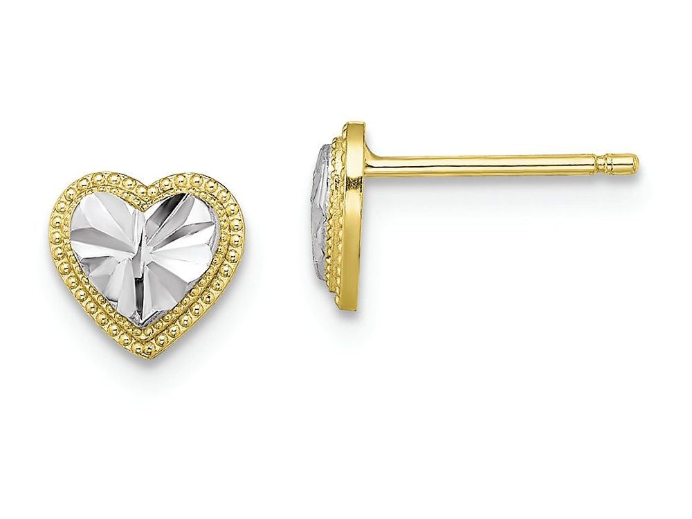 FJC Finejewelers 10k Yellow Gold with with Rhodium Heart Earrings Bright Cut Center