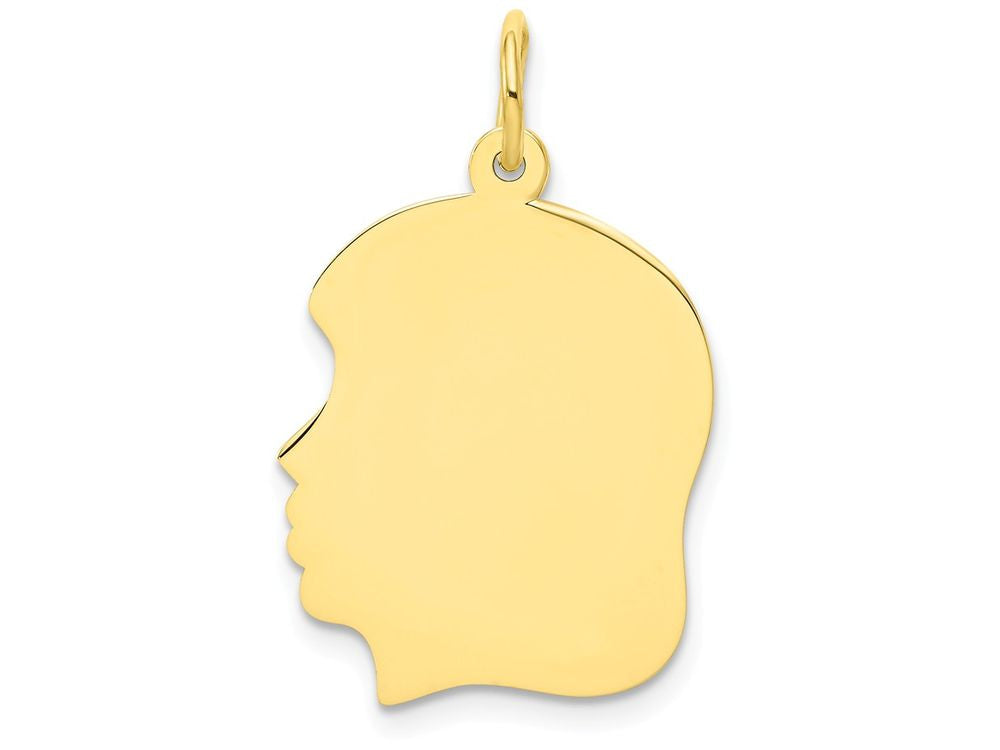 FJC Finejewelers 10k Yellow Gold Plain Medium .018 Gauge Facing Left Engravable Girl Head Charm