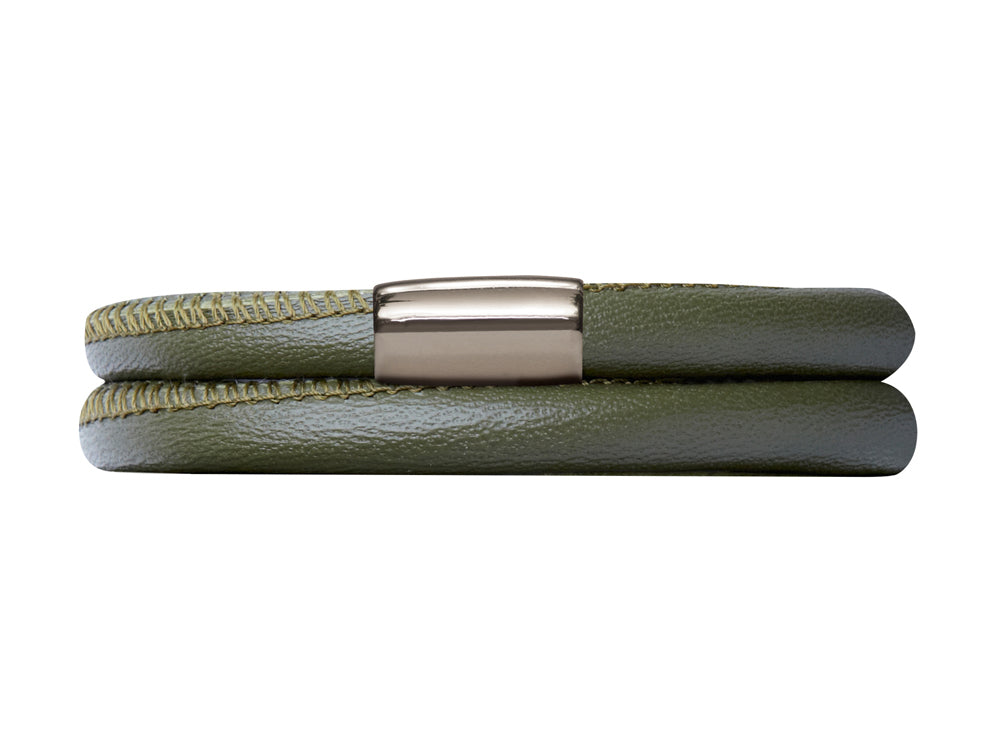 Endless Jewelry Green Leather 40cm/8.0inch Double Leather Bracelet Steel Finish