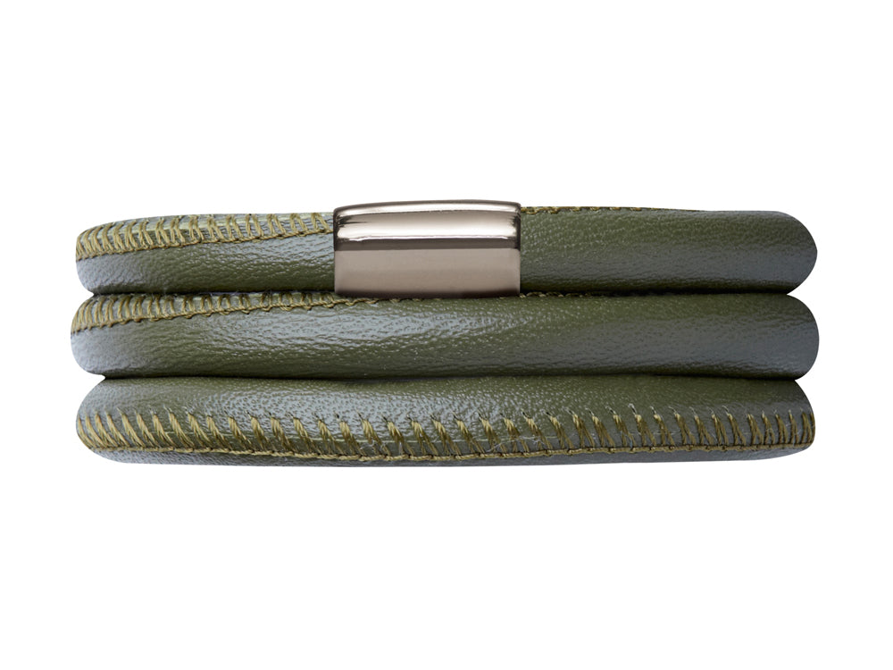Endless Jewelry Green Leather 63cm/8.5inch Triple Leather Bracelet Steel Finish