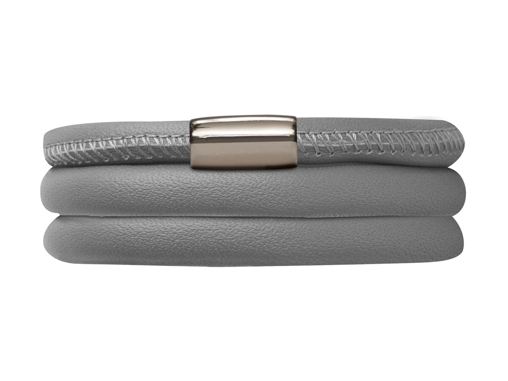 Endless Jewelry Grey Leather 63cm/8.5inch Triple Leather Bracelet Steel Finish