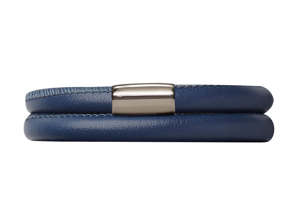 Endless Jewelry Blue Leather 38cm/7.5inch Double Leather Bracelet Steel Finish