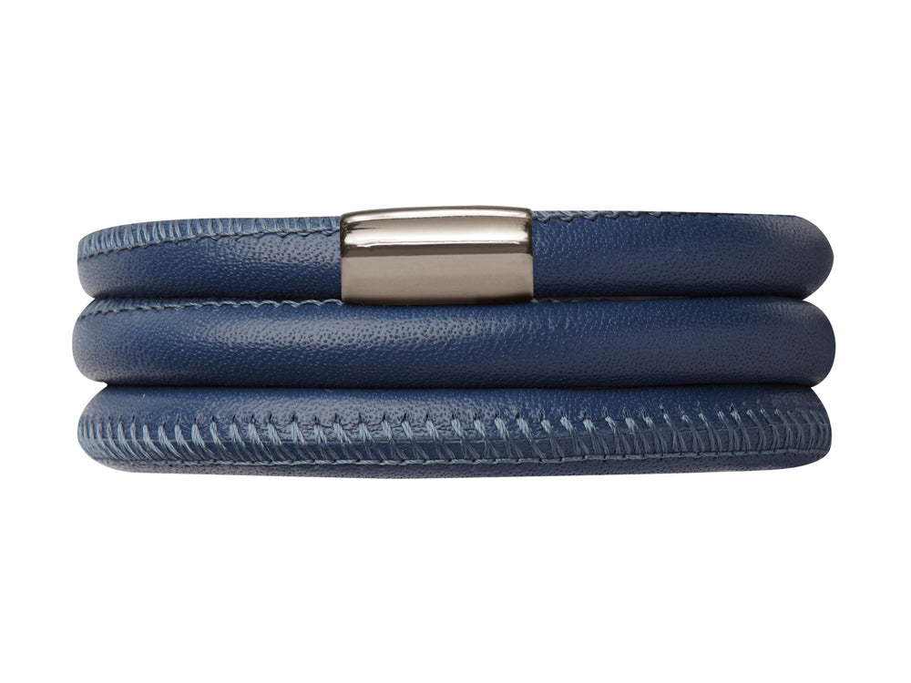 Endless Jewelry Blue Leather 60cm/8.0inch Triple Leather Bracelet Steel Finish