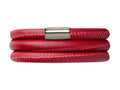 Endless Jewelry Red Leather 57cm/7.5inch Triple Leather Bracelet Steel Finish