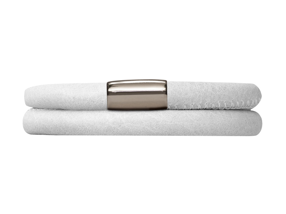 Endless Jewelry White Leather 42cm/8.5inch Double Leather Bracelet Steel Finish