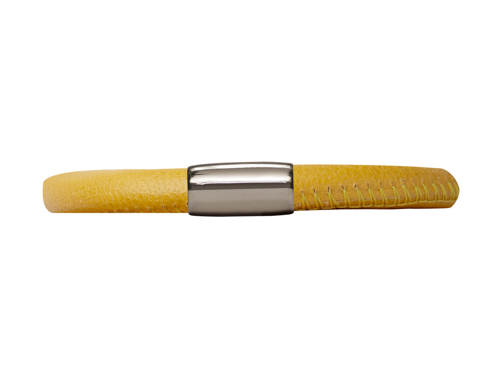 Endless Jewelry Yellow Leather 19cm/7.5inch Single Leather Bracelet Steel Finish