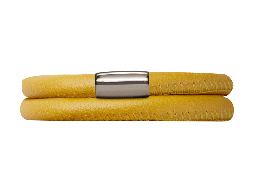 Endless Jewelry Yellow Leather 40cm/8.0inch Double Leather Bracelet Steel Finish