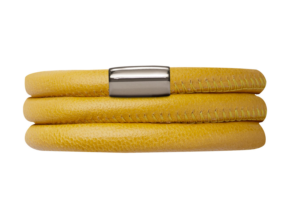 Endless Jewelry Yellow Leather 57cm/7.5inch Triple Leather Bracelet Steel Finish