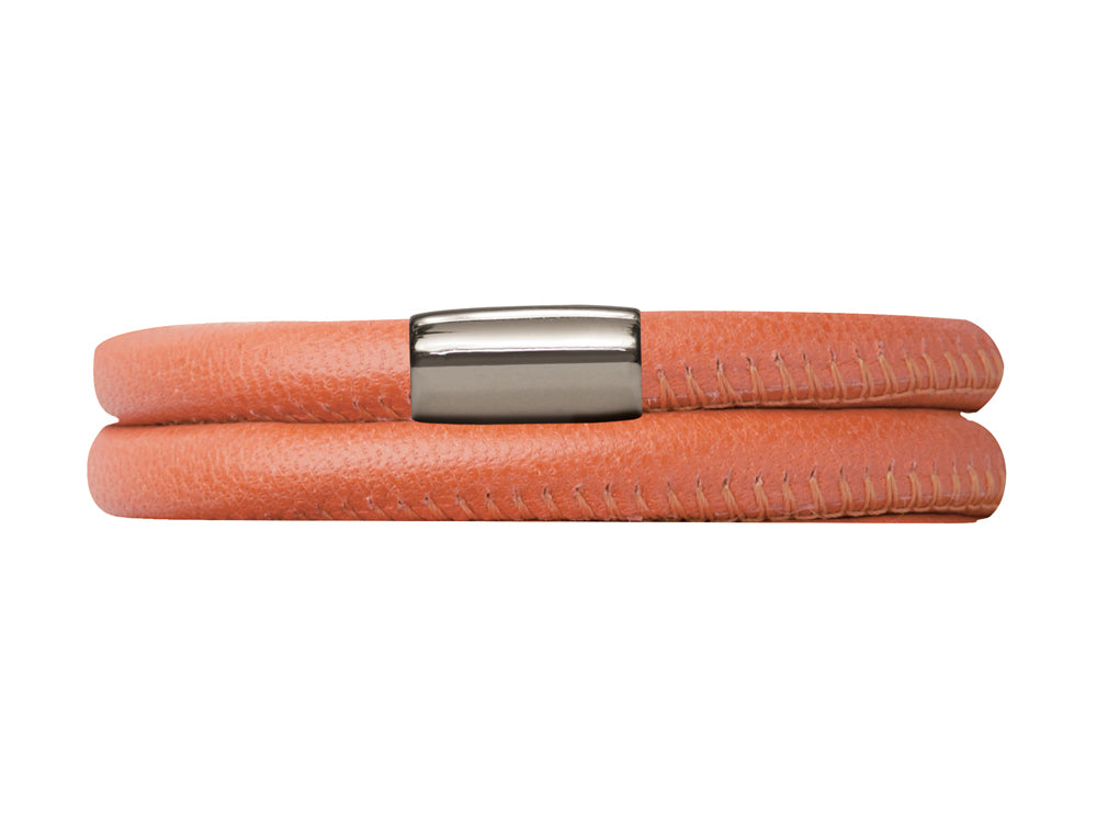 Endless Jewelry Coral Leather 36cm/7.0inch Double Leather Bracelet Steel Finish