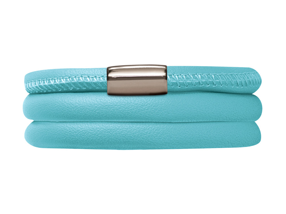 Endless Jewelry Light Blue Leather 54cm/7.0inch Triple Leather Bracelet Steel Finish