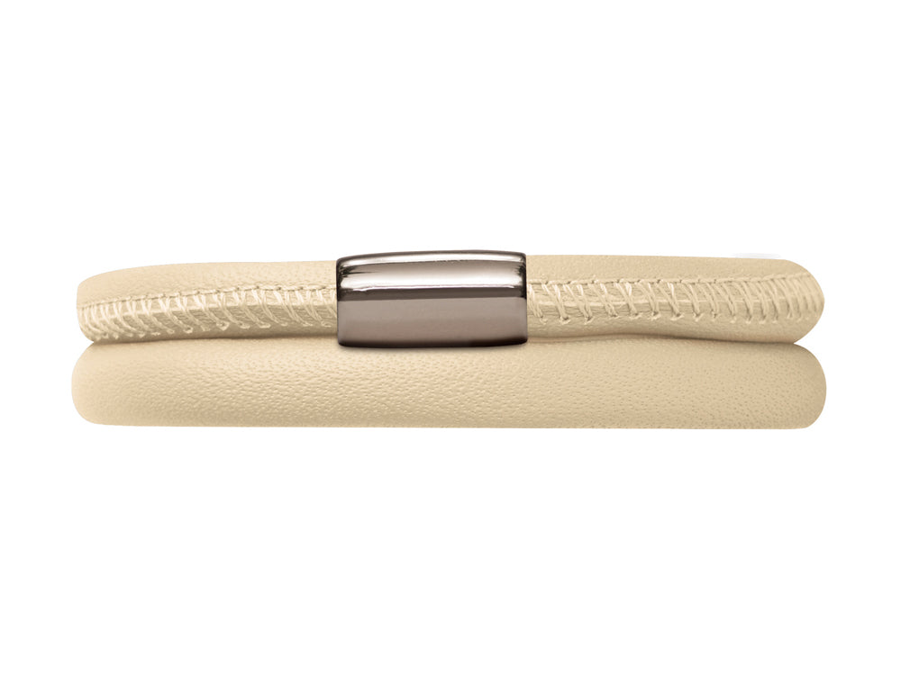 Endless Jewelry Nude Leather 42cm/8.5inch Double Leather Bracelet Steel Finish
