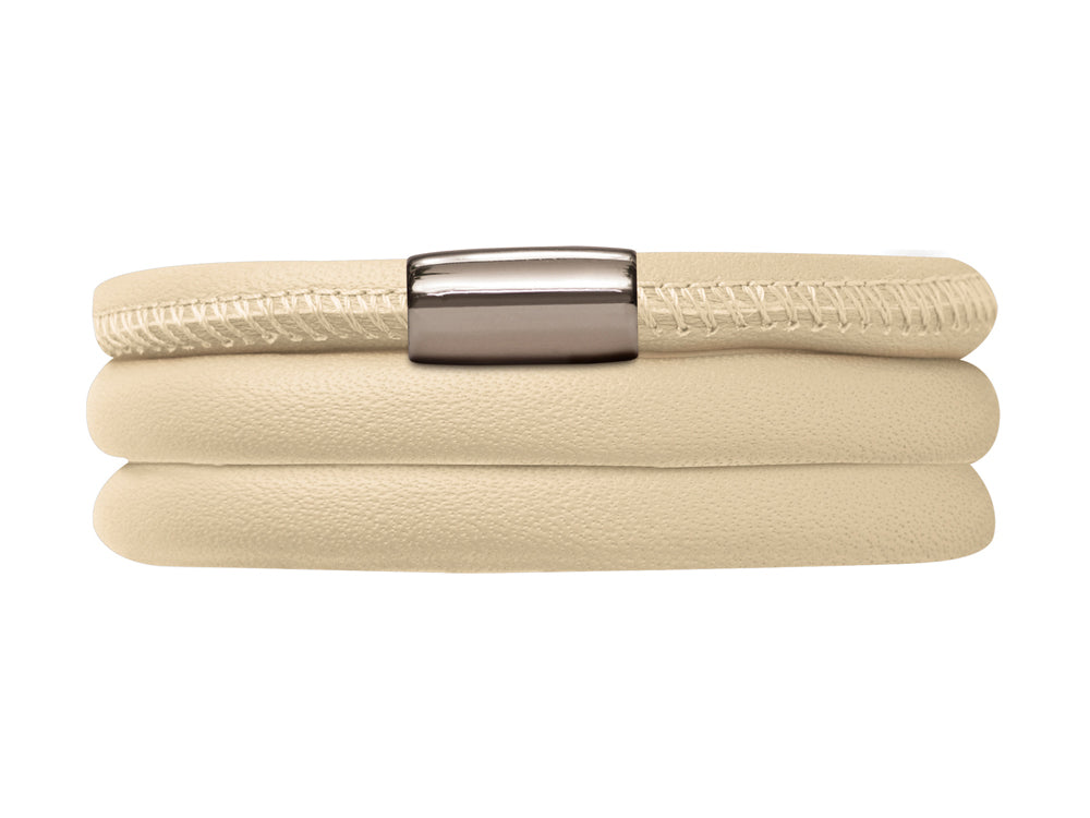 Endless Jewelry Nude Leather 57cm/7.5inch Triple Leather Bracelet Steel Finish