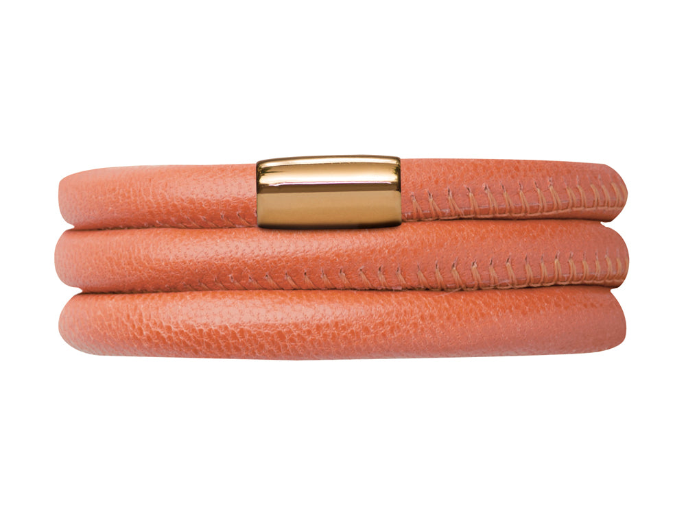 Endless Jewelry Coral Leather 63cm/8.5inch Triple Leather Bracelet Gold-Tone Finish