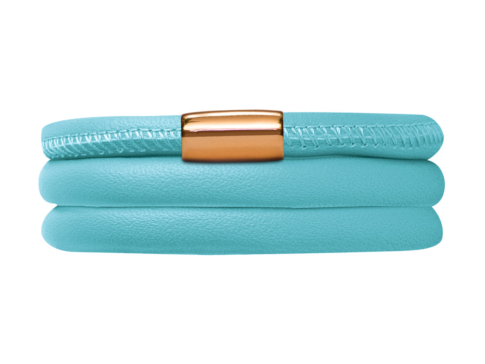 Endless Jewelry Light Blue Leather 60cm/8.0inch Triple Leather Bracelet Gold-Tone Finish