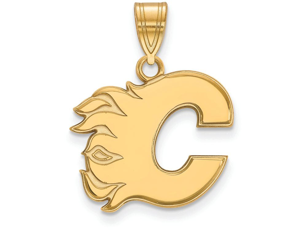 10k Yellow Gold Nhl Logoart Calgary Flames Medium Pendant