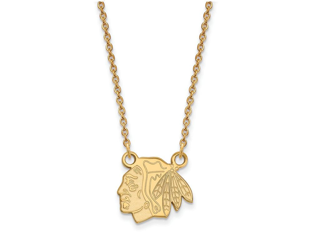 10k Yellow Gold Nhl Logoart Chicago Blackhawks Small Pendant Necklace