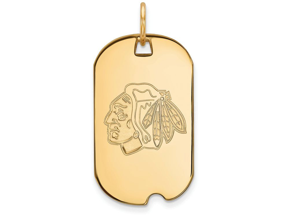 10k Yellow Gold Nhl Logoart Chicago Blackhawks Small Dog Tag Pendant Necklace