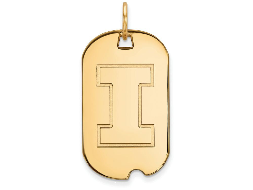 10k Yellow Gold Logoart University Of Illinois Small Dog Tag Pendant Necklace