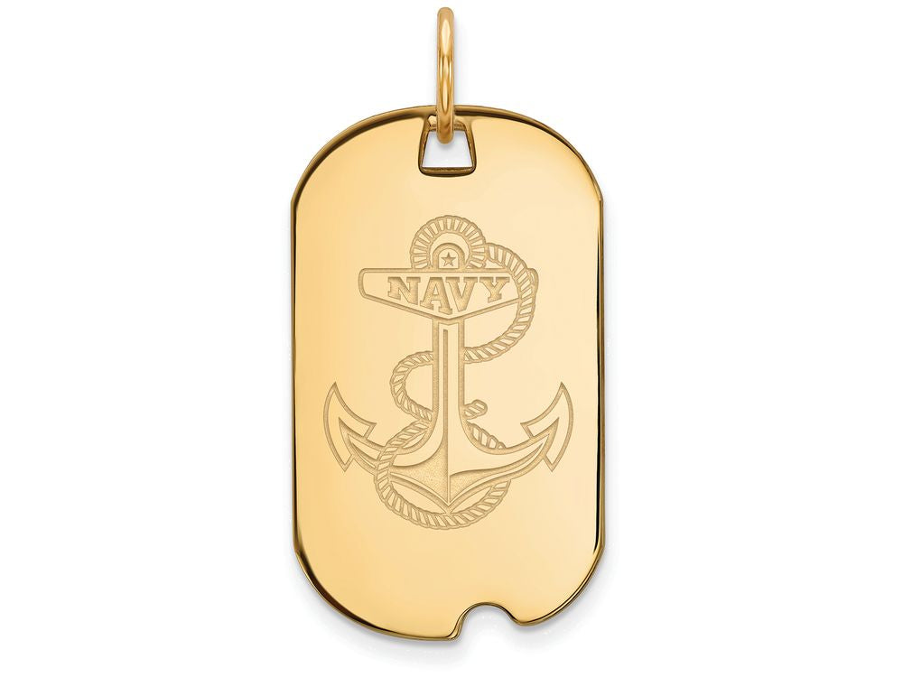 10k Yellow Gold Logoart Navy Small Dog Tag Pendant Necklace