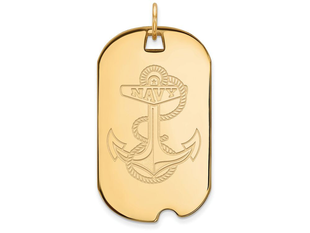 10k Yellow Gold Logoart Navy Large Dog Tag Pendant Necklace