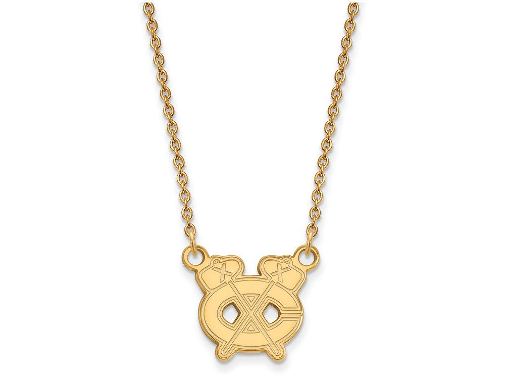 10k Yellow Gold Nhl Logoart Chicago Blackhawks Small Pendant Necklace