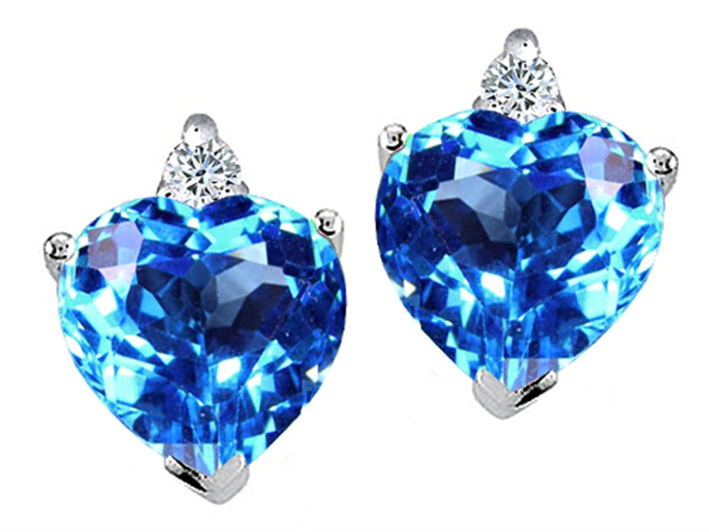 Tommaso Design Heart Shape 7mm Blue Topaz Earrings Studs