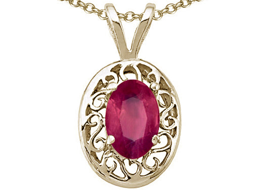 Tommaso Design Oval Genuine Ruby Pendant Necklace