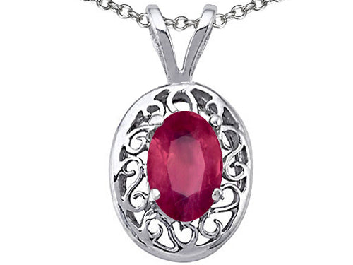 Tommaso Design Oval Genuine Ruby Pendant Necklace