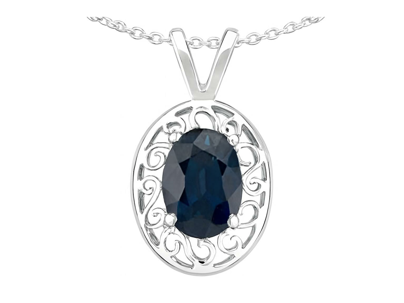 Tommaso Design Oval Genuine Sapphire Pendant Necklace