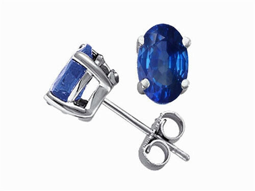 Tommaso Design Oval 6x4mm Genuine Sapphire Earrings Studs