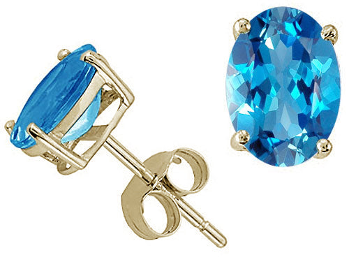 Tommaso Design Oval 8x6 mm Genuine Blue Topaz Earrings Studs