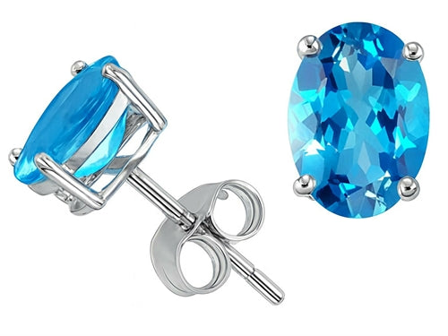 Tommaso Design Oval 8x6 mm Genuine Blue Topaz Earrings Studs
