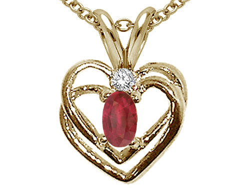 Tommaso Design Genuine Ruby and Diamond Heart Pendant Necklace