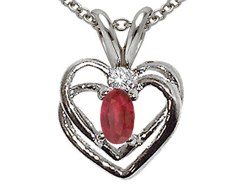 Tommaso Design Genuine Ruby and Diamond Heart Pendant Necklace