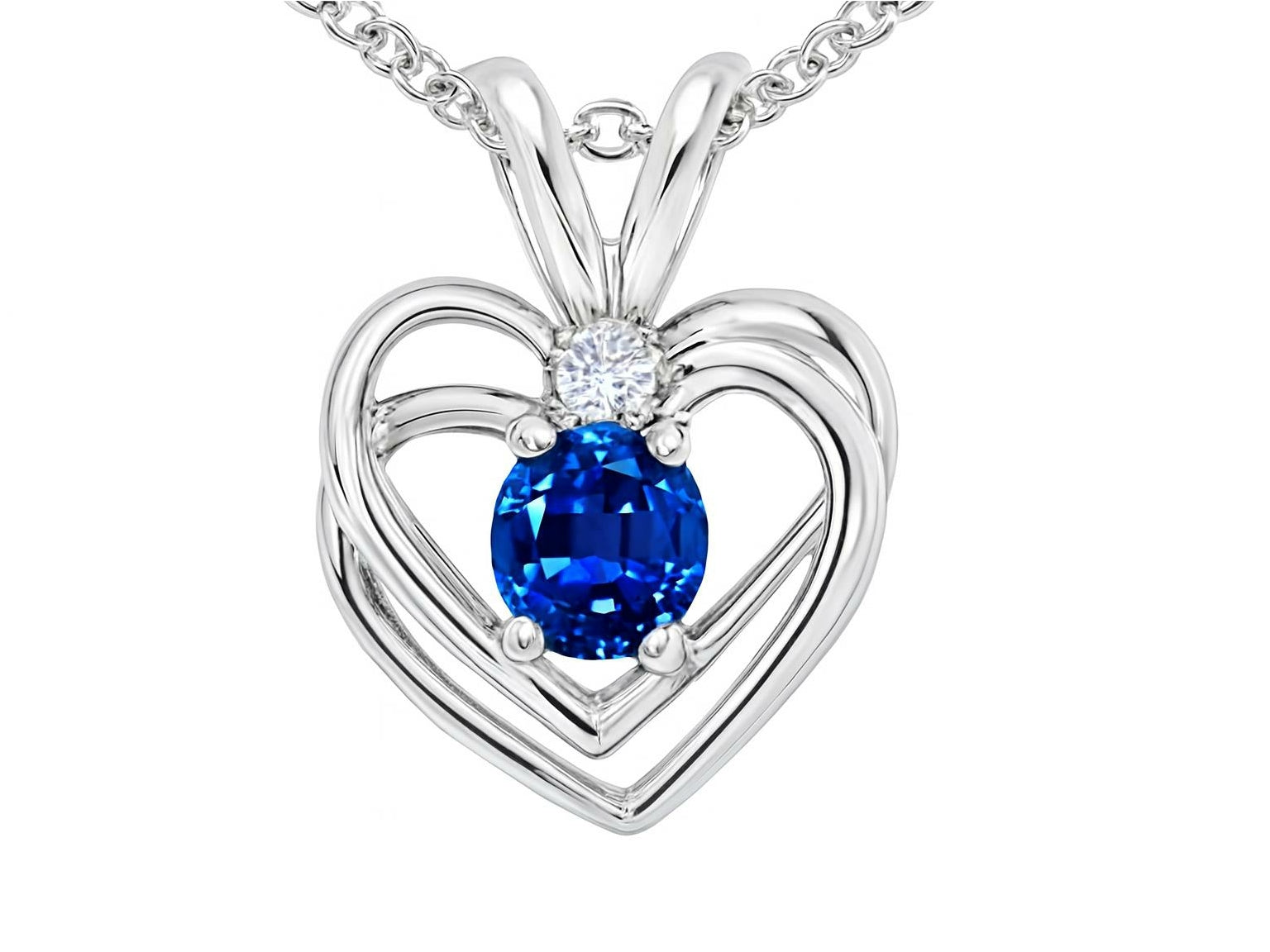 Tommaso Design™ Round Created Blue Sapphire Heart Pendant Necklace