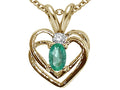 Tommaso Design Oval 5x3mm Genuine Emerald Heart Pendant Necklace