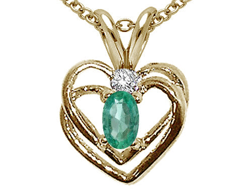 Tommaso Design Oval 5x3mm Genuine Emerald Heart Pendant Necklace