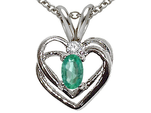Tommaso Design Oval 5x3mm Genuine Emerald Heart Pendant Necklace