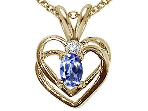 Tommaso Design Oval 5x3mm Genuine Tanzanite Heart Pendant Necklace