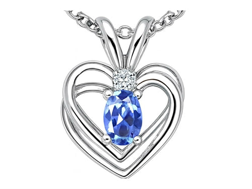 Tommaso Design Oval 5x3mm Genuine Tanzanite Heart Pendant Necklace